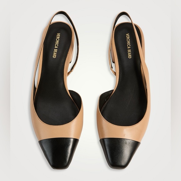Veronica Beard Shoes - Veronica Beard Tan and Black Pointed-Toe Slingback Flats